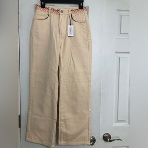 Cider new cream wide leg embroidered jeans‎ festival concert fall size small NWT